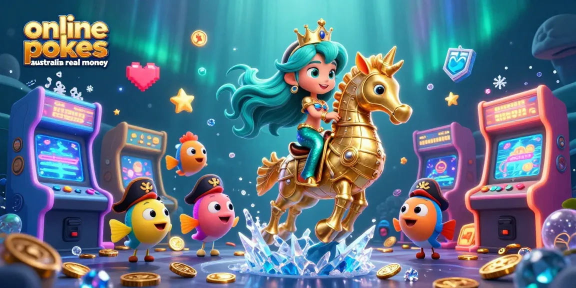 Engage with online pokies Australia real money in a vibrant underwater scene with a mermaid and seahorse.