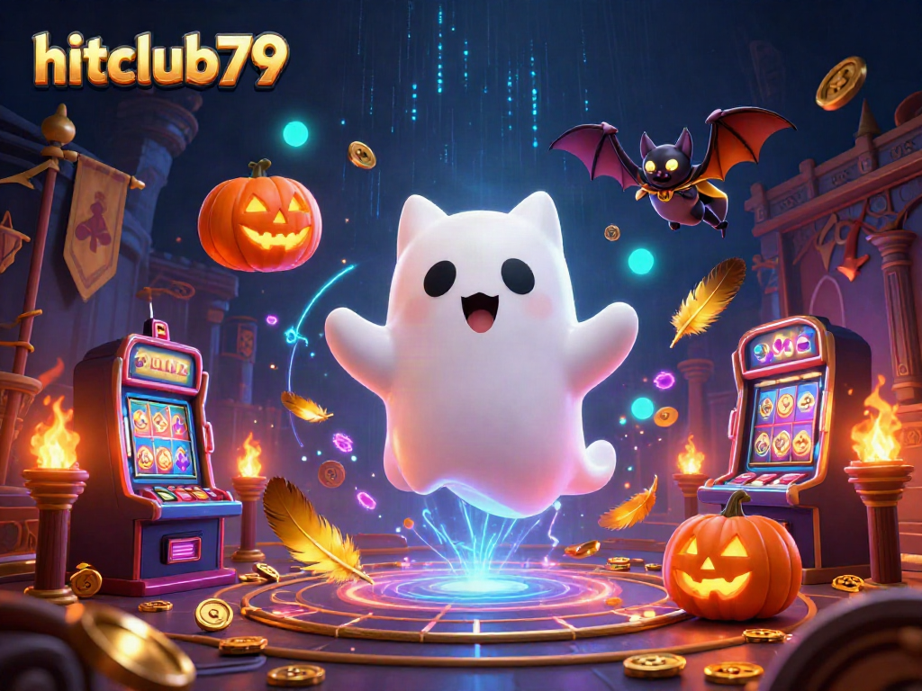 Engage with hitclub79's vibrant online gambling environment featuring a ghost cat, bat, and glowing jack-o-lanterns.