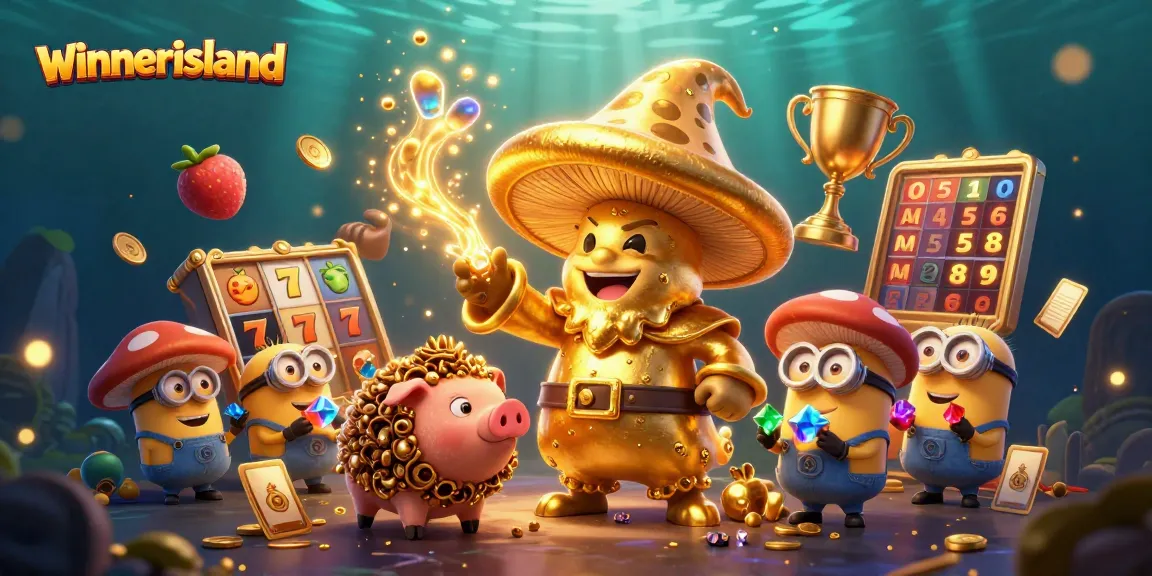 Experience thrilling wins at winnerisland with exciting slots and golden magic in a vibrant 3D illustration.