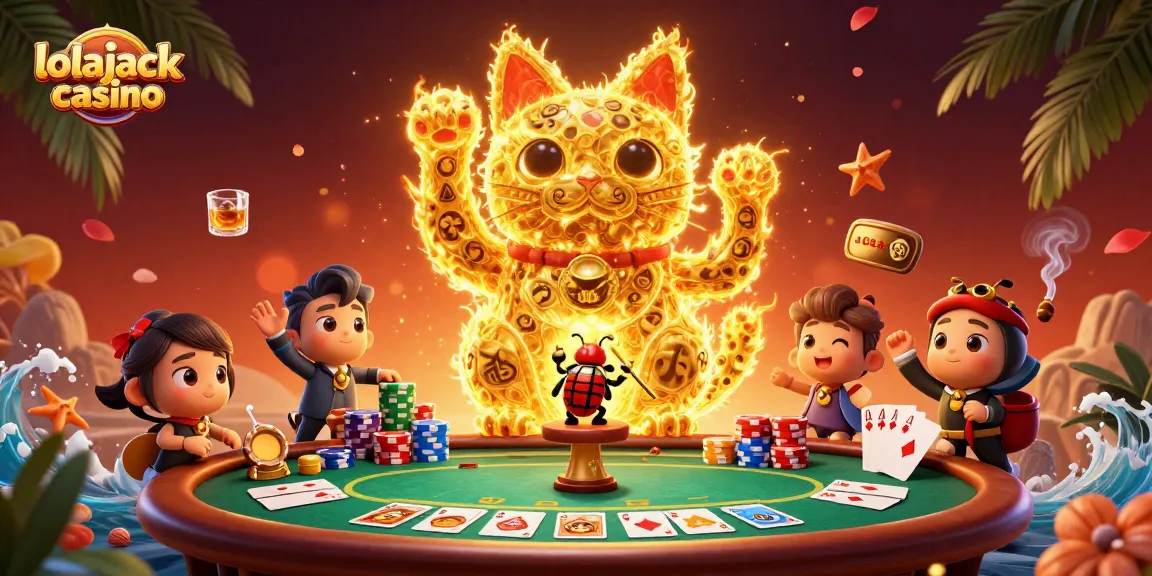 Experience epic gaming at lolajack casino with vibrant visuals of lucky symbols and poker excitement.